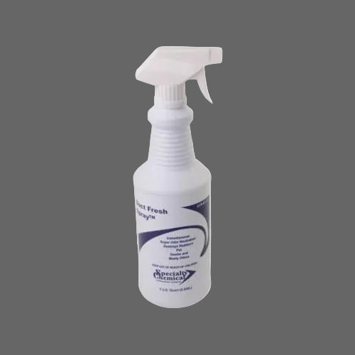 White spray bottle with a label on a white background