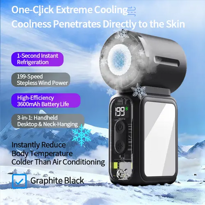 Mini Portable Handheld Fan - 199 Speed - Refrigeration Mode - Black