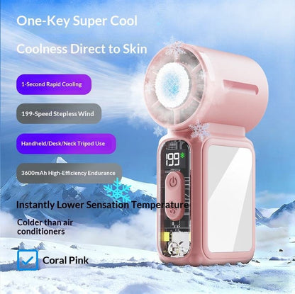 Mini Portable Handheld Fan - 199 Speed - Refrigeration Mode - Pink