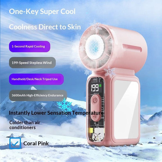 Mini Portable Handheld Fan - 199 Speed - Refrigeration Mode - Pink